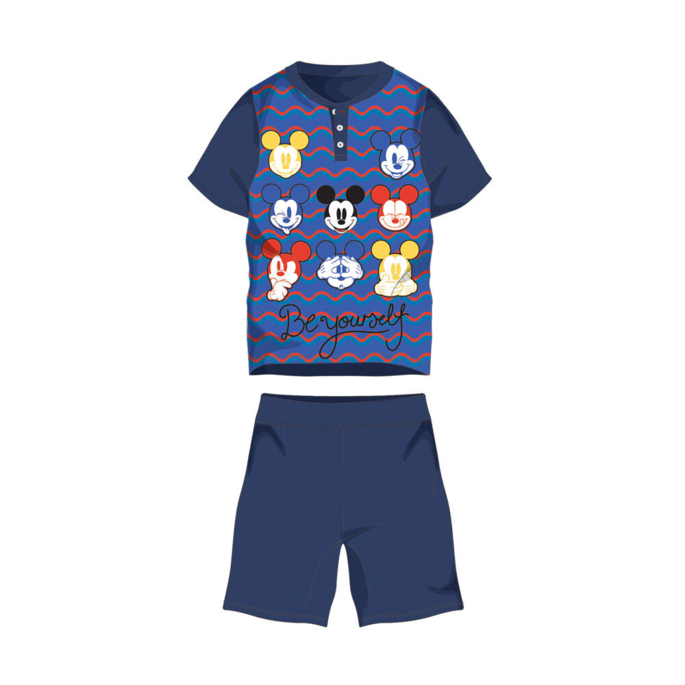 Nyári rövid ujjú gyerek pamut pizsama - Disney Mickey egér - Be yourself felirattal - sötétkék - 116-0