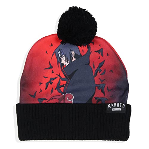 Naruto Shippuden Itachi Akatsuki Style Cuffed Pom Beanie-1