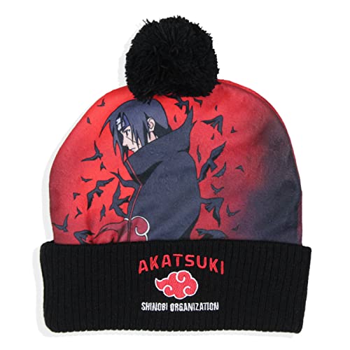 Naruto Shippuden Itachi Akatsuki Style Cuffed Pom Beanie-0